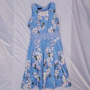 HOMEYEE LIGHT BLUE FLORAL A-LINE LACE APPLIQUE DRESS SIZE 8
